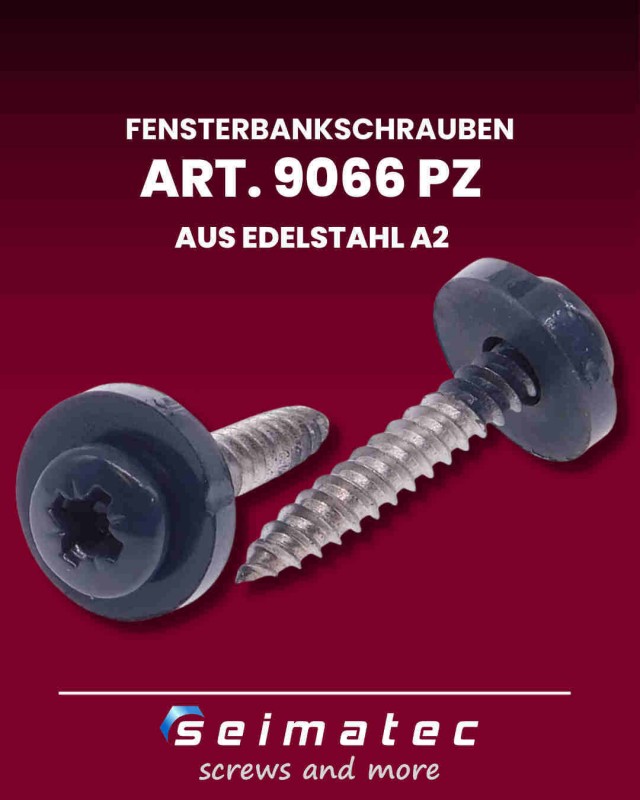 9066-Fensterbankschrauben-mit-Polyamidscheibe-grau-FG-PZ-aus-Edelstahl-A2