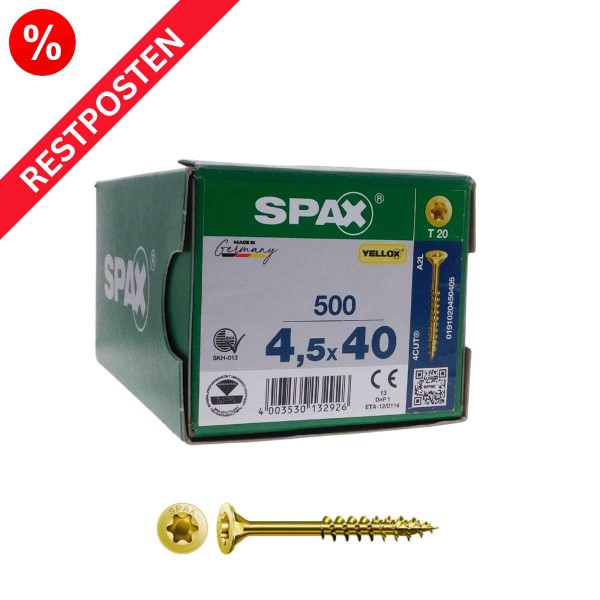 SPAX Spanplattenschrauben Senkkopf TX-Antrieb gelb verzinkt Restposten - 4,5x40