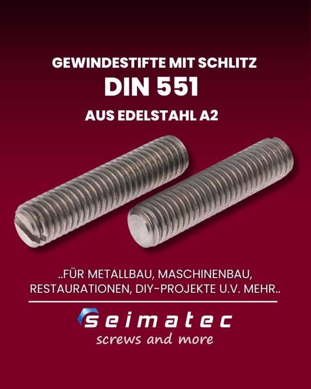 Gewindestifte mit Schlitz aus Edelstahl A2