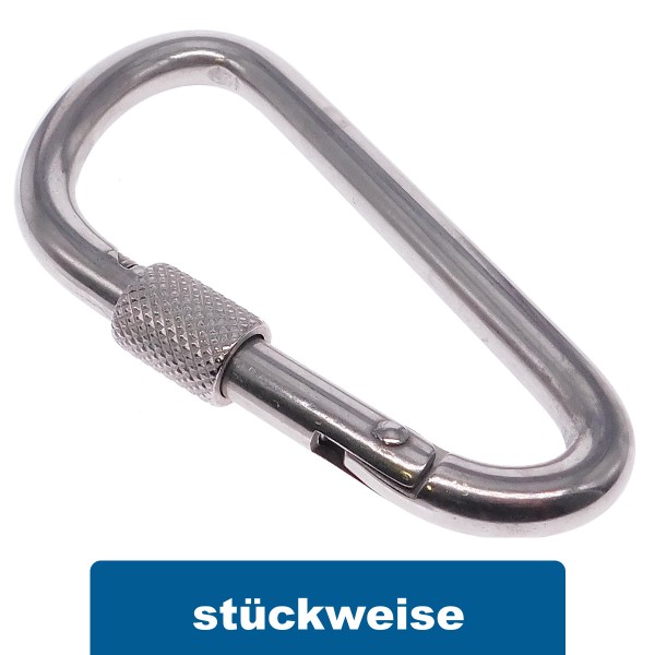 Karabinerhaken mit Sicherheitsmutter aus Edelstahl A4 #8955