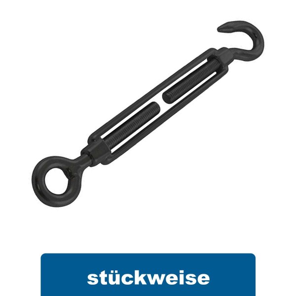 Spannschlösser aus Edelstahl A4 schwarz matt mit Haken und Öse