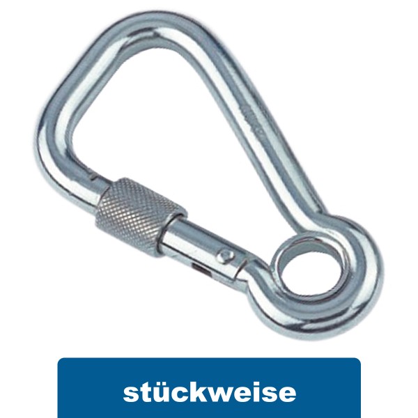 Karabinerhaken asymetrisch mit Sicherheitsmutter Edelstahl A4 #8951