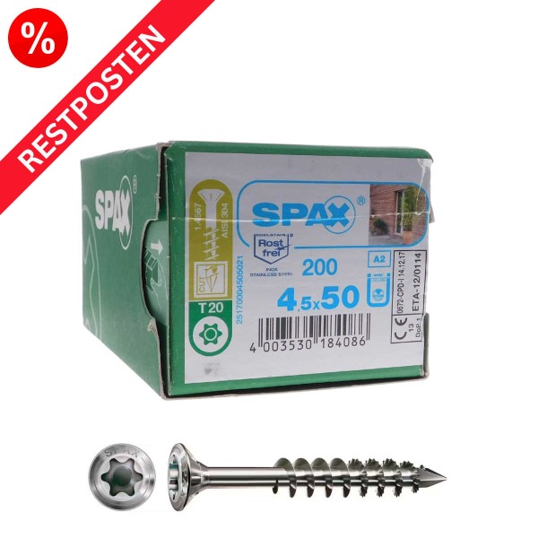 SPAX Fassadenschrauben T20 Linsensenkkopf A2 Restposten - 4,5x50 mm
