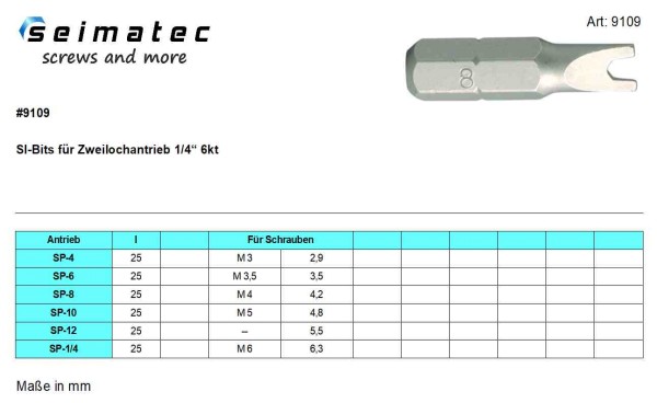 1/4" Sicherheitsbits für Zweilochantrieb 25 mm