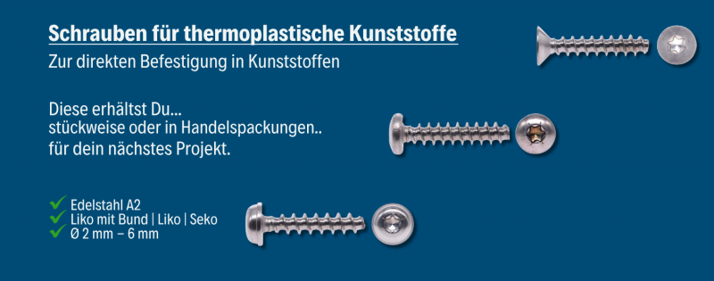 Thermoplastschrauben aus Edelstahl für Kunststoffe