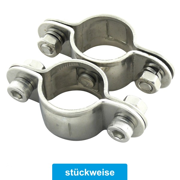 Doppelschelle vierteilig aus Edelstahl A2 mit Wirbel für 25 mm Rohr #083570