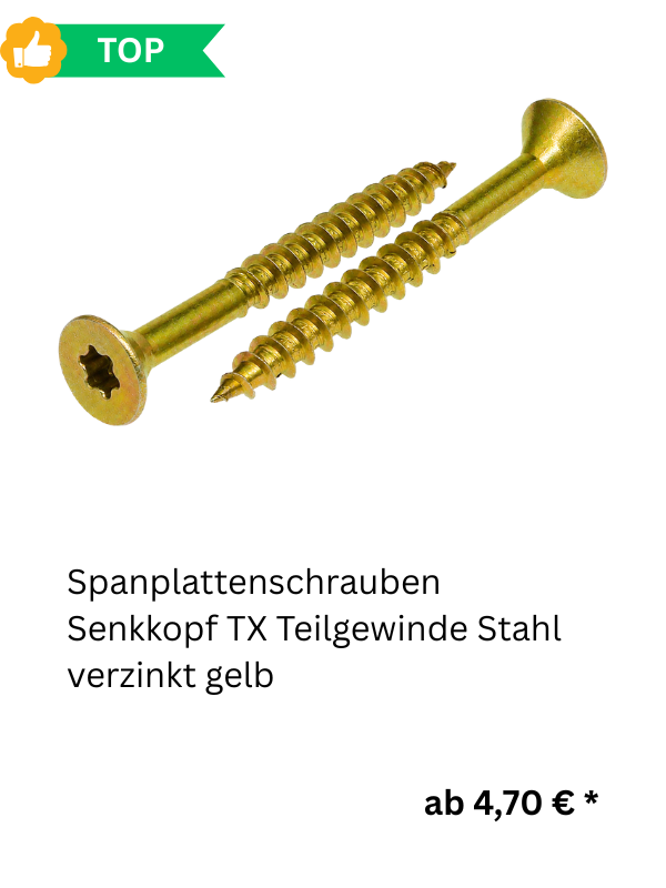  Spanplattenschrauben Senkkopf TX Teilgewinde Stahl verzinkt gelb 