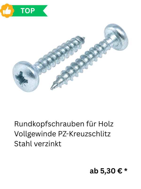  Rundkopfschrauben für Holz Vollgewinde PZ-Kreuzschlitz Stahl verzinkt 