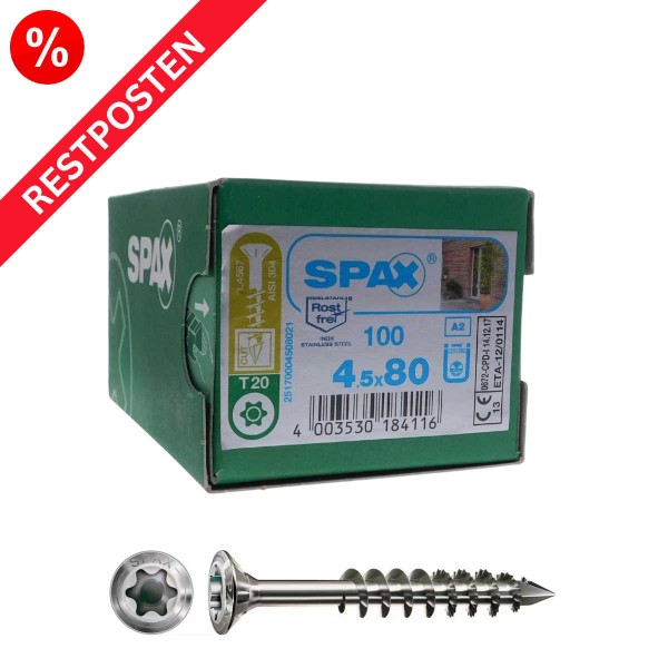 SPAX Fassadenschrauben T20 Linsensenkkopf A2 Restposten - 4,5x80 mm