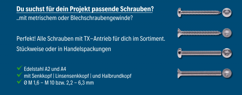 Edelstahlschrauben mit Senkkopf Linsenkopf