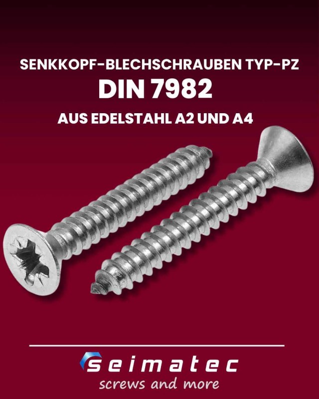 Senkkopf Blechschrauben mit PZ Kreuzschlitz Edelstahl A2 und A4 DIN 7982