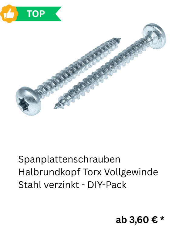  Spanplattenschrauben Halbrundkopf Torx Vollgewinde Stahl verzinkt - Großpack 