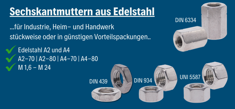 Sechskantmuttern aus Edelstahl A2 und A4 by seimatec