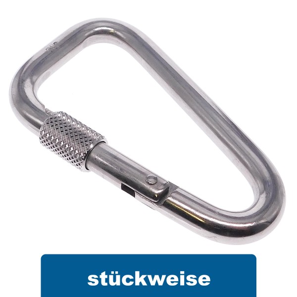 Karabinerhaken asymetrisch mit Sicherheitsmutter Edelstahl A4 #8953