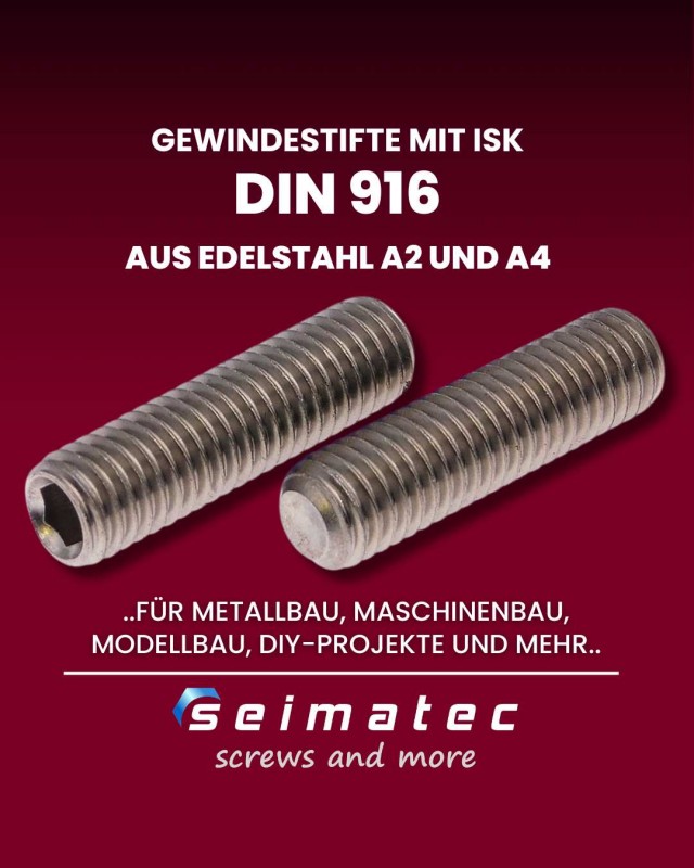 DIN 916 Gewindestifte mit Innensechskant und Ringschneide aus Edelstahl A2 und A4