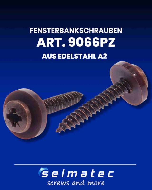 9066-Fensterbankschrauben-mit-Polyamidscheibe-Braun-FG-PZ-aus-Edelstahl-A2