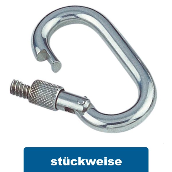 Karabinerhaken mit Sicherungsmutter oval Edelstahl A4 #089590