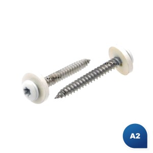 Fensterbankschrauben TX Edelstahl A2 mit Poly-Scheibe weiss Fensterbankschrauben TX Edelstahl A2 mit Poly-Scheibe weiss