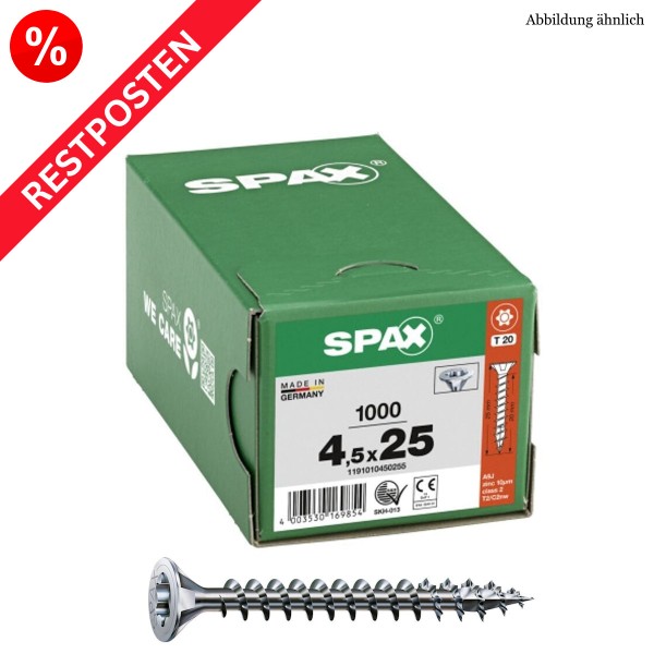 SPAX Universalschraube T-Star Stahl verzinkt Senkkopf Restposten - 4,5x25