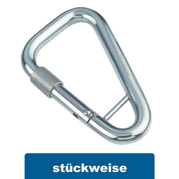 Karabinerhaken asymmetrisch mit Sicherheitsmutter und Steg A4 #8954