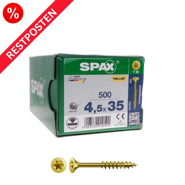 SPAX Spanplattenschrauben Senkkopf TX-Antrieb gelb verzinkt Restposten - 4,5x35