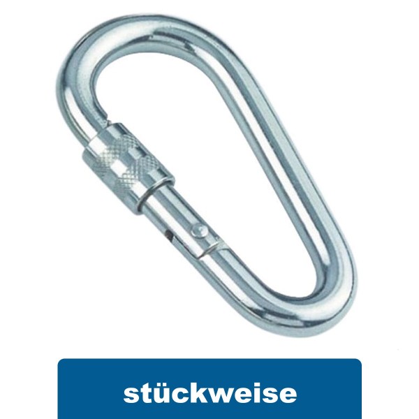 Karabinerhaken mit Sicherheitsmutter Edelstahl A4 #089580