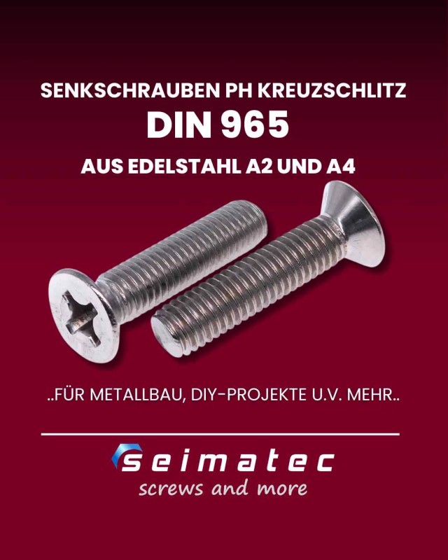 DIN 965 Senkschrauben mit PH Kreuzschlitz Antrieb Edelstahl