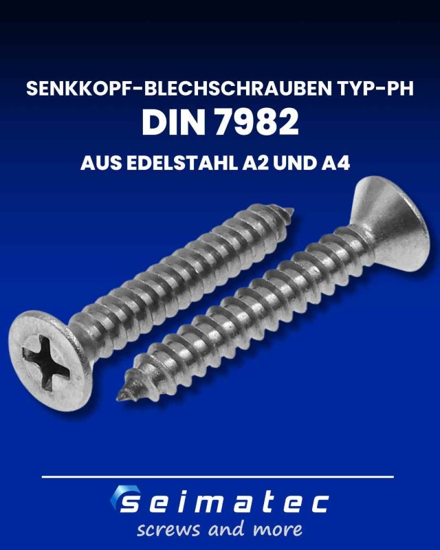 Senkkopf Blechschrauben mit PH Kreuzschlitz Edelstahl A2 und A4 DIN 7982