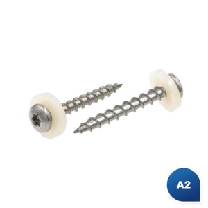 Fensterbankschrauben TX Grobgewinde Edelstahl A2 mit Poly-Scheibe natur Fensterbankschrauben TX Grobgewinde Edelstahl A2 mit Poly-Scheibe natur
