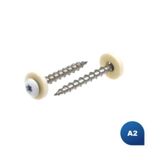 Fensterbankschrauben TX Grobgewinde Edelstahl A2 mit Poly-Scheibe weiss Fensterbankschrauben TX Grobgewinde Edelstahl A2 mit Poly-Scheibe weiss