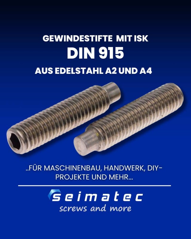 DIN 915 Gewindestifte mit Innensechskant und Zapfen aus Edelstahl A2 und A4