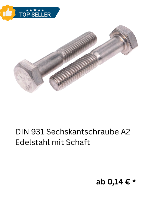 Sechskantschraube DIN 931 A2 Edelstahl mit Schaft