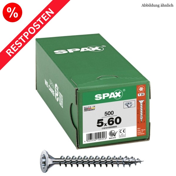 SPAX Universalschraube T-Star Stahl verzinkt Senkkopf Restposten - 5,0x60
