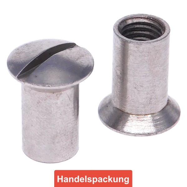 Hülsenmuttern Linsensenkkopf und Schlitz Edelstahl 1.4305 Art. 9061 - B2B