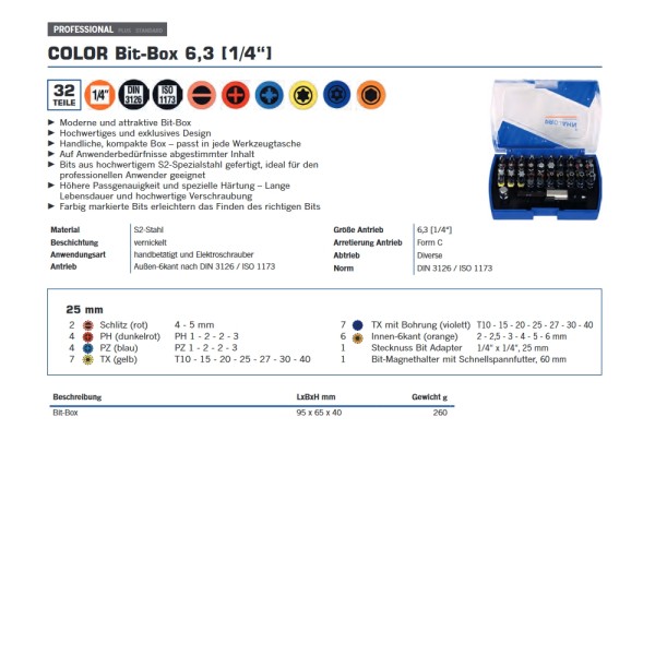Bit Set COLOR Bit Box 6,3 (1/4") 32 tlg. #03940890