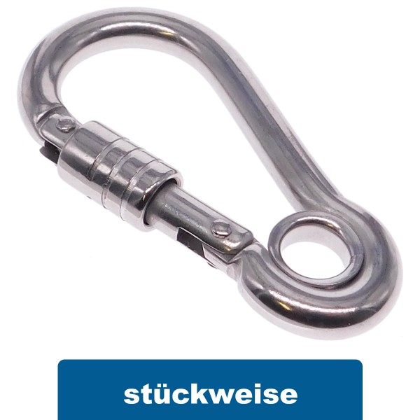 Karabinerhaken mit Springverschluss und Kausche Edelstahl A4 #8950