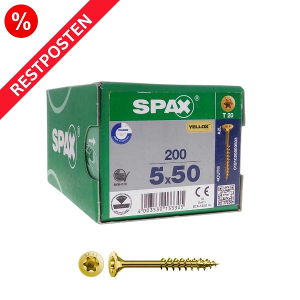 SPAX Spanplattenschrauben Senkkopf TX-Antrieb gelb verz. Restposten - 5,0x50